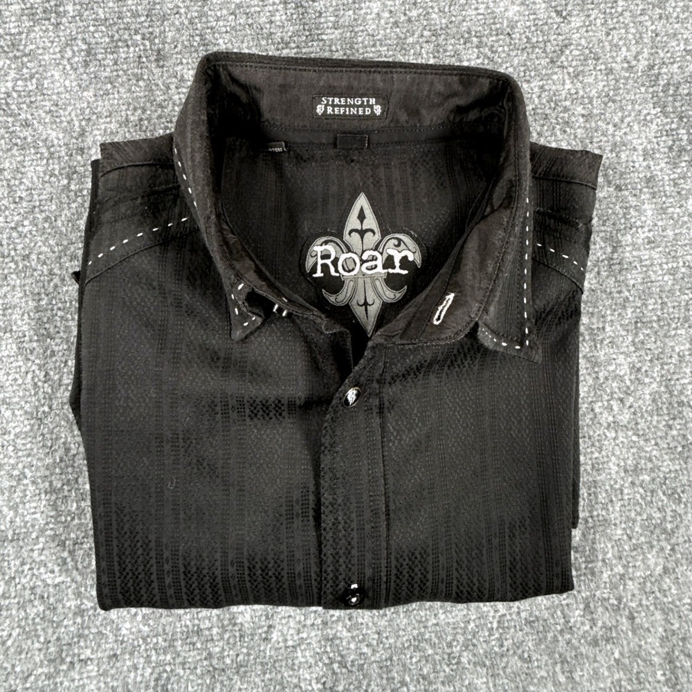Roar Strength Refined Mens M Black Embroidered Fleur De Lis Button Down Shirt